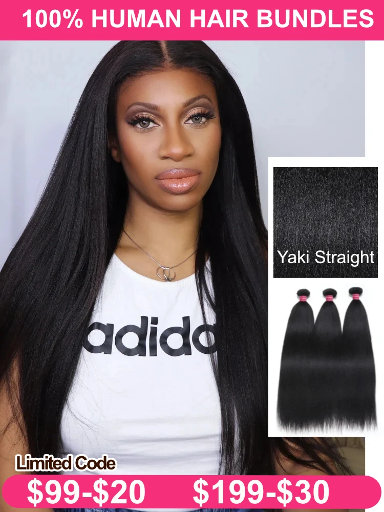 Grade 12A Unprocesse Yaki Straight Human Hair Bundles 100% Brazilian Raw Virgin Human Hair Weave 1 3 4 Bundles Beautyforever