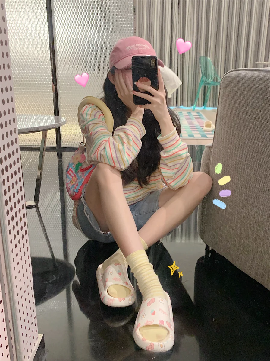 Women Slippers Cute Slippers For Summer Student Female Ins Home Bathing, Non Slip Soft Thick Sole Sandals Flip Flops