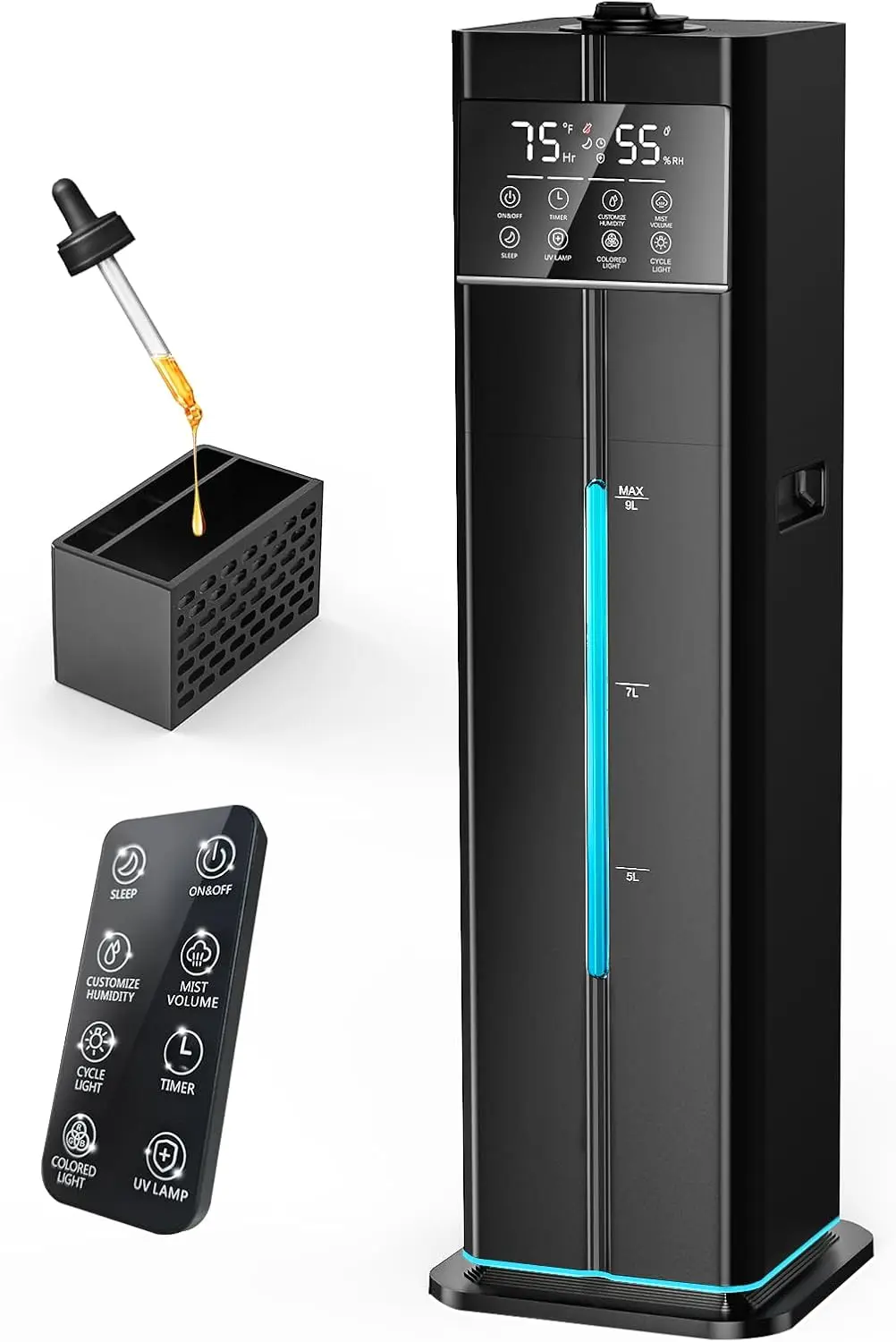 

Ультразвуковой увлажнитель воздуха для больших помещений, 9,1 л, с верхней заливкой, бесшумный, с пультом ДУ и лотком для эфирных масел, для дома