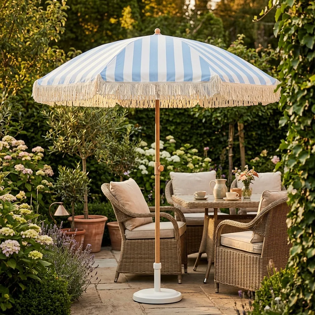 Twisted Tassel Beach Umbrella, Custom Printed Polyester Fabric Outdoor Sun Garden Sun Courtyard Umbrella