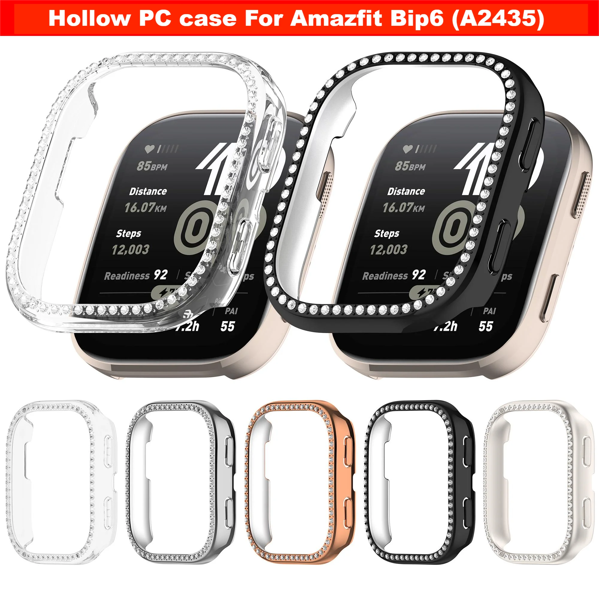 Single-Row Diamond Case for Amazfit Bip 6 (A2435) Smart Watch PC Case Frame for Amazfit Bip6 Fashionable Watch Case Accessories