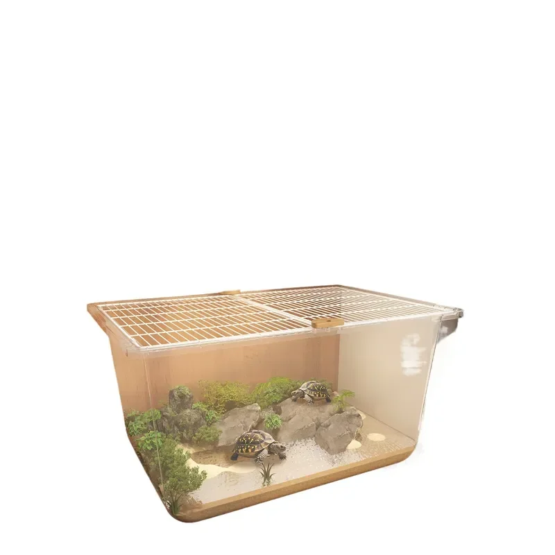 Extra Large Plastic Turtle Tank with Lid Household Rearing Box Ecological Landscaping Container for Pet Turtles
