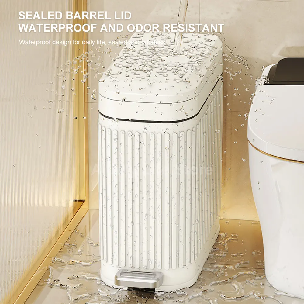 12L Light Luxury Trash Can With Foot pedal Anti odor Press Type Trash Bin For Bathroom Toilet Office Wastebaket