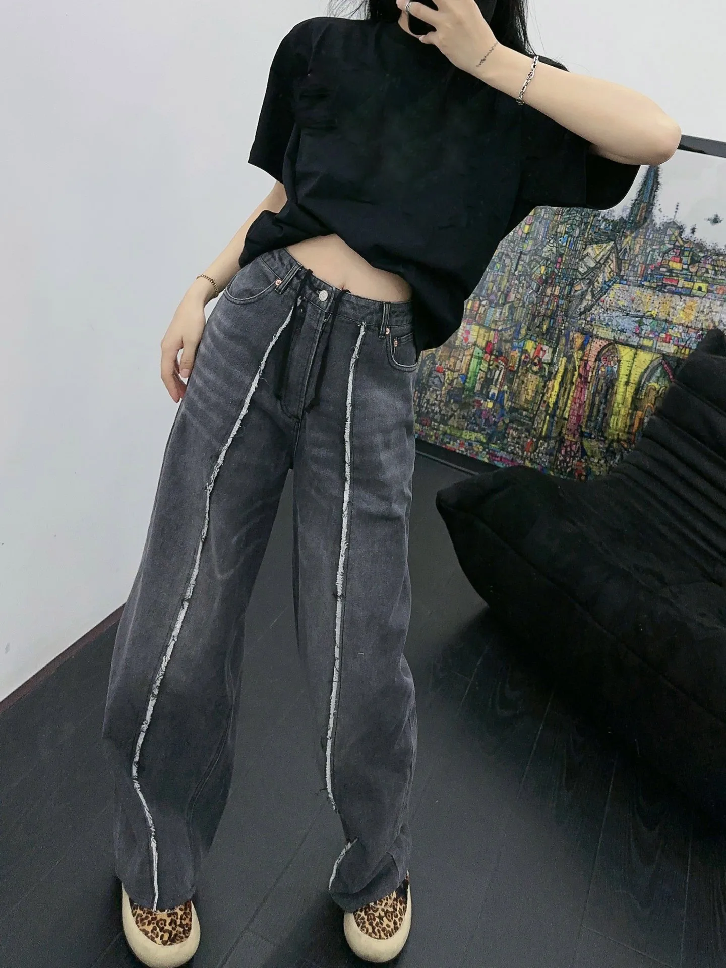 2024 new style center front patchwork jeans