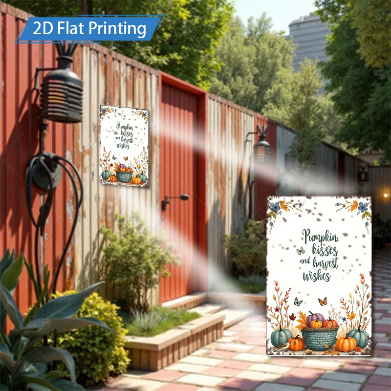 Panneau métallique 8x12 pouces, 1 pièce, "pays de la récolte d'automne, panneau métallique avec citrouilles et fleurs pour décoration de ferme"