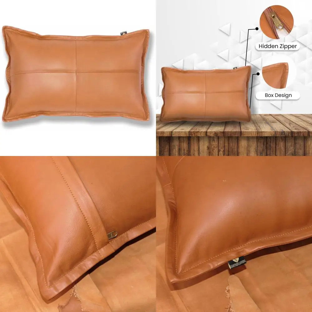 

100% Lambskin Leather Pillow Cover - Sofa Cushion Case for Living Room and Bedroom Decorative Throw Covers