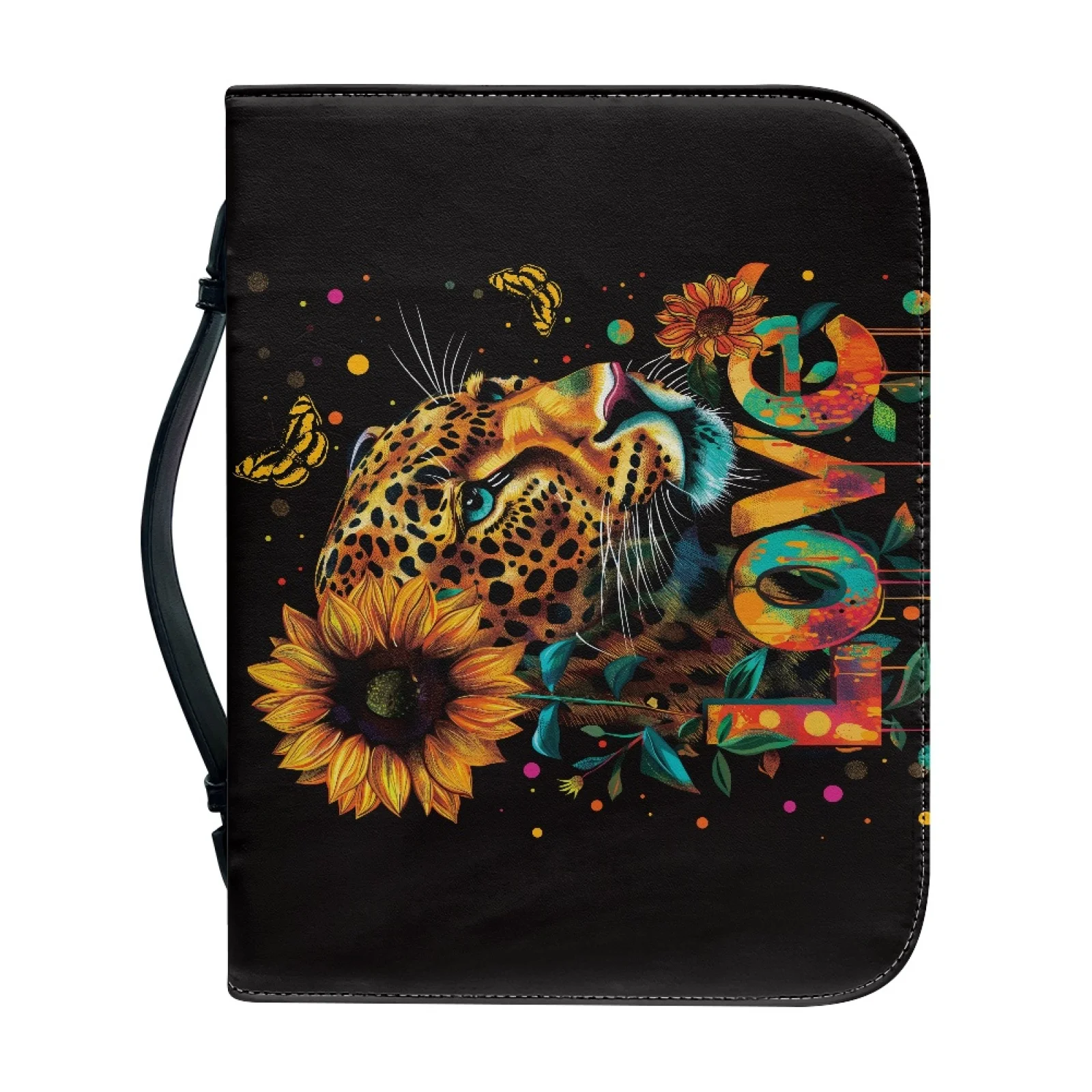 XIXIRIMIDO Leopard Sunflower Print 2026 Collection Protective Church Bible Bag for Prayer PU Leather Bible Case