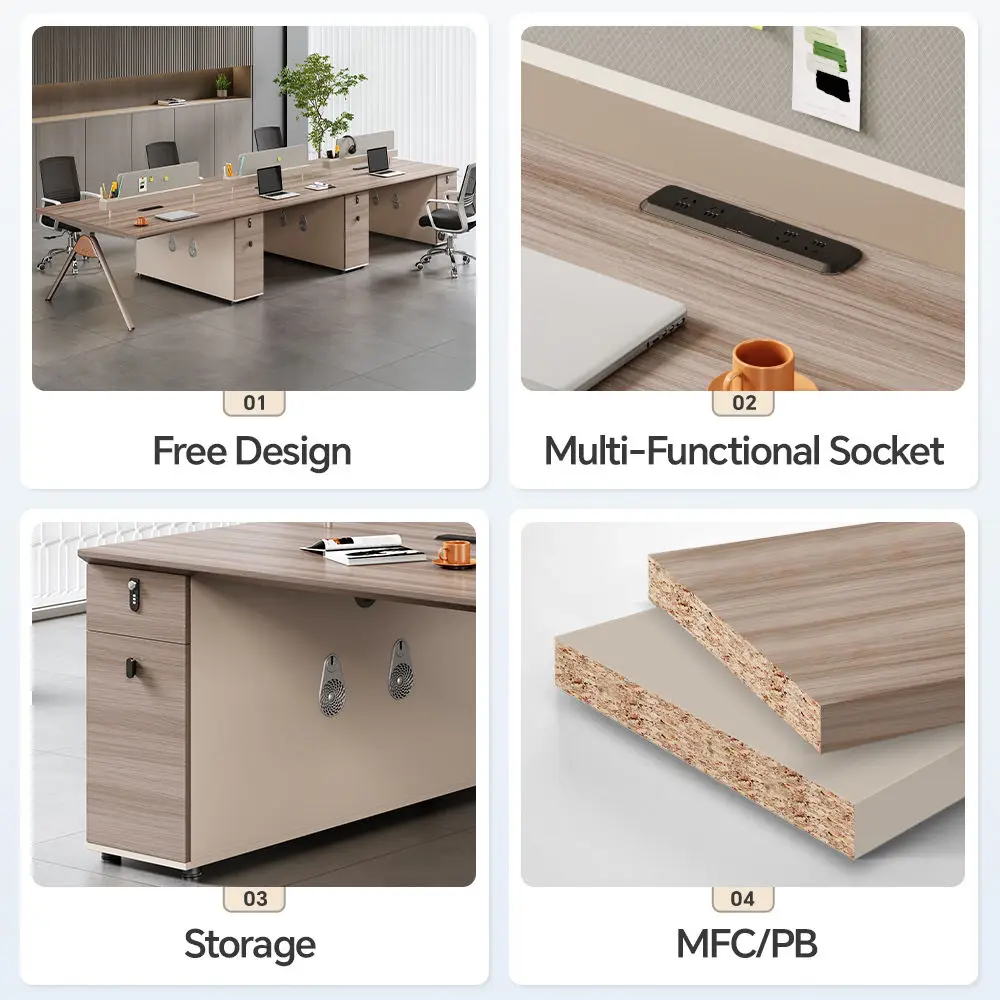 Modular Wooden Panel Office Desk With Movable Partition Cubicles Modern Workstation Furniture 3