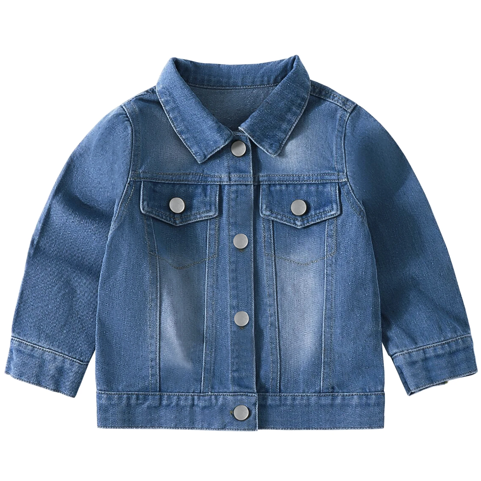 Infant Girls Cowboy Coat Blue Lapel Babies Demin Jacket Embroidered Toddlers Casual Long Sleeve Jean Outerwear for Spring Autumn