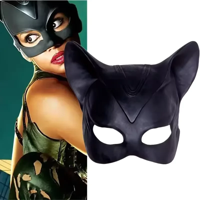 Film chat Sexy femme Selina Kyle Cosplay masque en Latex Costume de super-héros demi-visage masques noirs accessoires d'halloween accessoires de fête