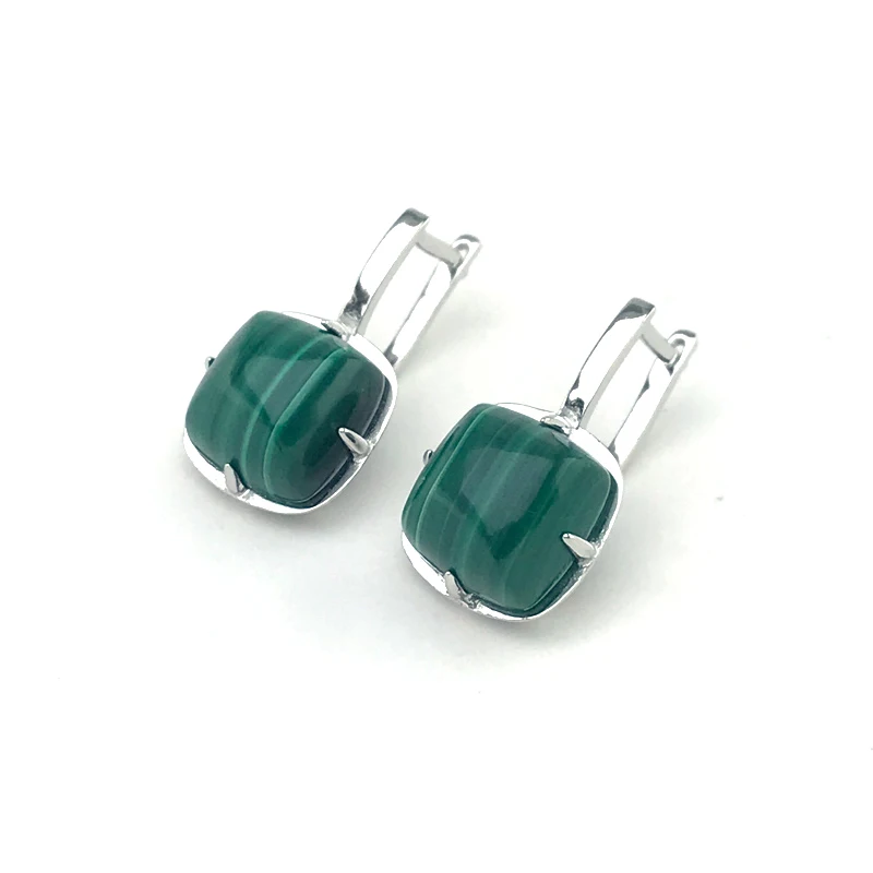 

Natural Malachite Earrings Sterling 925 Silver Gemstone 10mm Fine Jewelry for Woman Wedding Party Birthday Gift Box