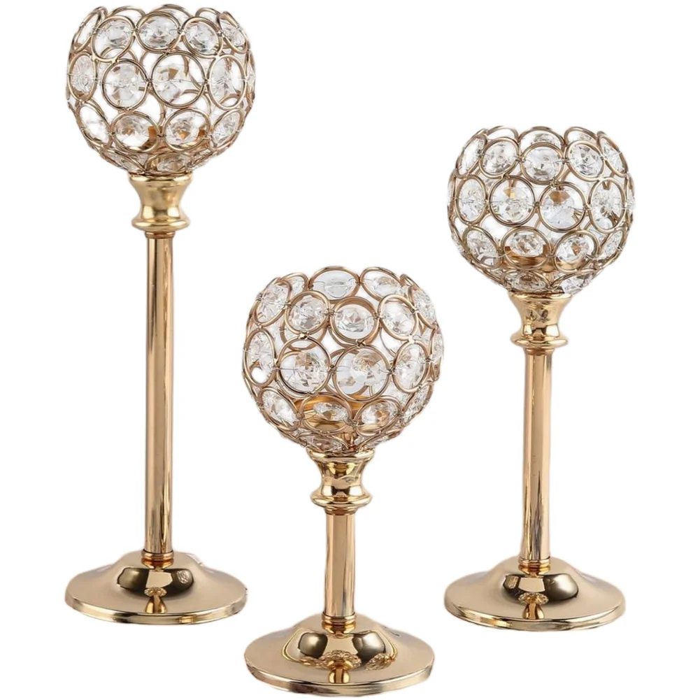 Electroplated FOR CRYSTAL Style Candlestick Set 3-Piece for Wedding Ceremony Decor for hotel Interior Design Home Candle