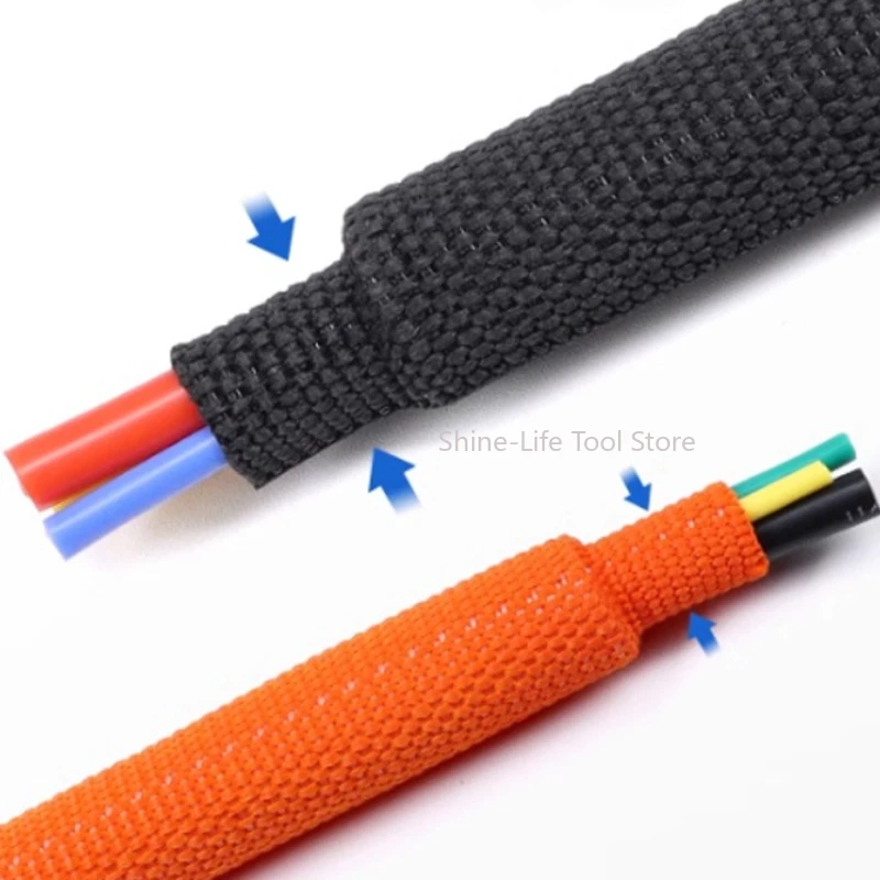 SL Black/Orange Heat Shrink Braided Cable Sleeves ID 4-50mm PET Insulation Flam Retardant Wire Wrap  Sheath