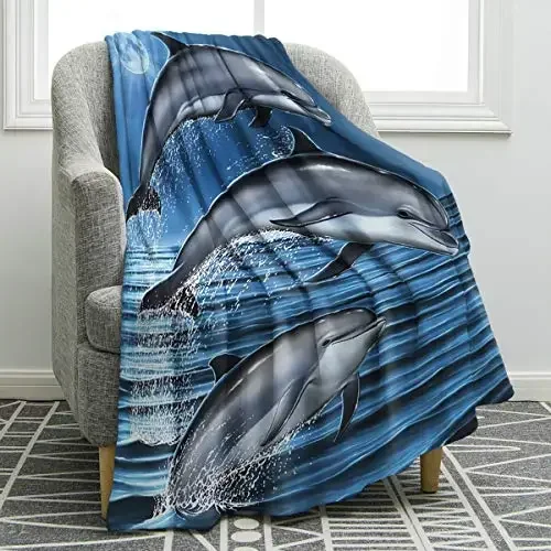 Dolphins Blanket Ocean Animal Sea Life Super Soft Warm Print Throw Blanket for Kids Adult Office Bed Sofa Couch King Queen Size