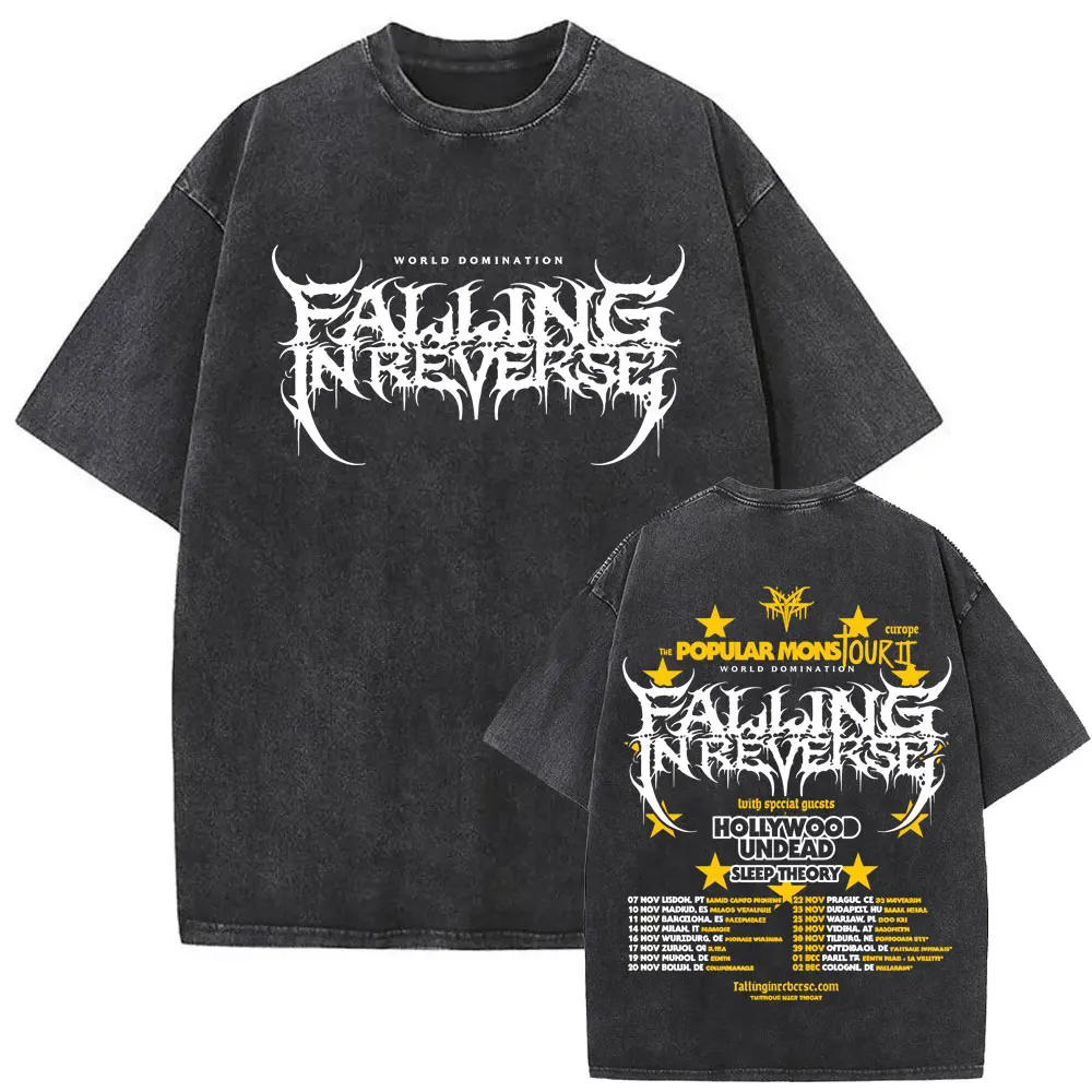 

Washed Vintage Falling in Reverse The Popular Mons World Tour 2025 T Shirt Ronnie Radke T-shirt Men Rock Metal Oversized Tshirt