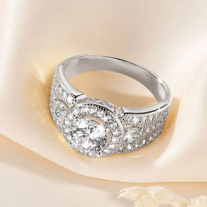 Anziw 1CT Luxury AAAAA Cubic Zirconia Engagement Wedding Ring Band For Women Promise Finger Rings Fine Jewelry Valentine Gift