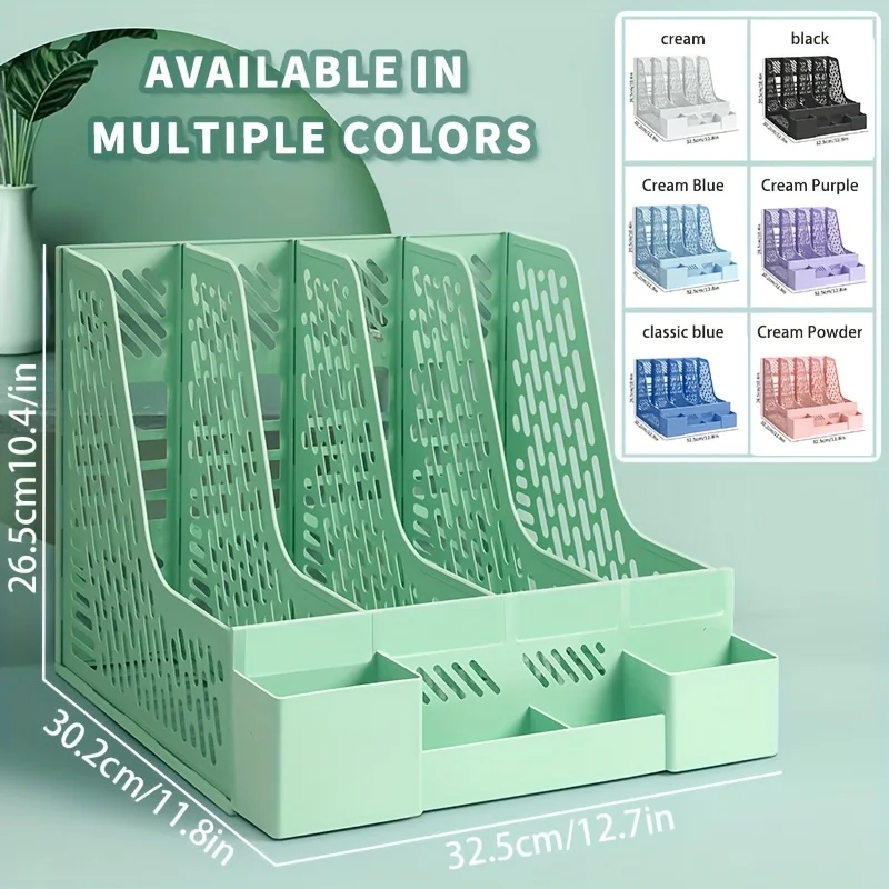 

Thickened Four-Section File Holder Desktop File Organizer Box with Pen Cup, Made of PP Material, for Office Supplies