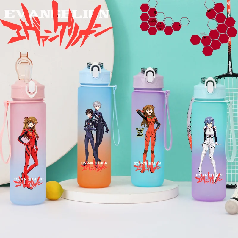 NEON GENESIS EVANGELION 750ml EVA Gradient Color Plastic Cup Outdoor Sports Aldult Portable Large Capacity Childrens Straw Cup