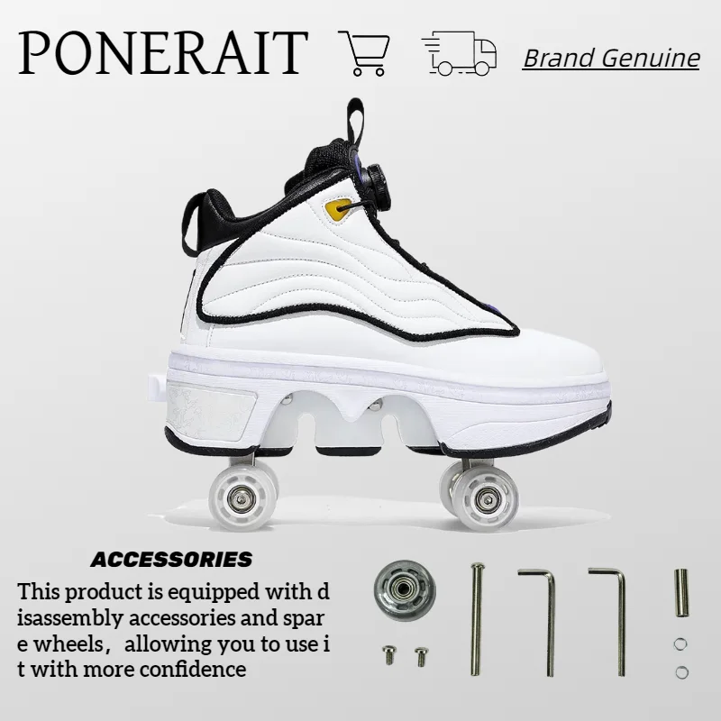 PONERAIT-zapatos de ruedas retráctiles Unisex para adultos, zapatillas de caminar de cuatro ruedas, Parkour, Skate elegante con freno