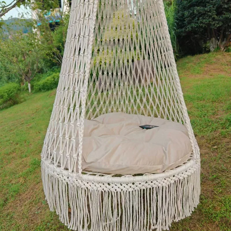 Camping hand-woven fringed hanging chair, courtyard swing indoor hanging basket, outdoor hammock