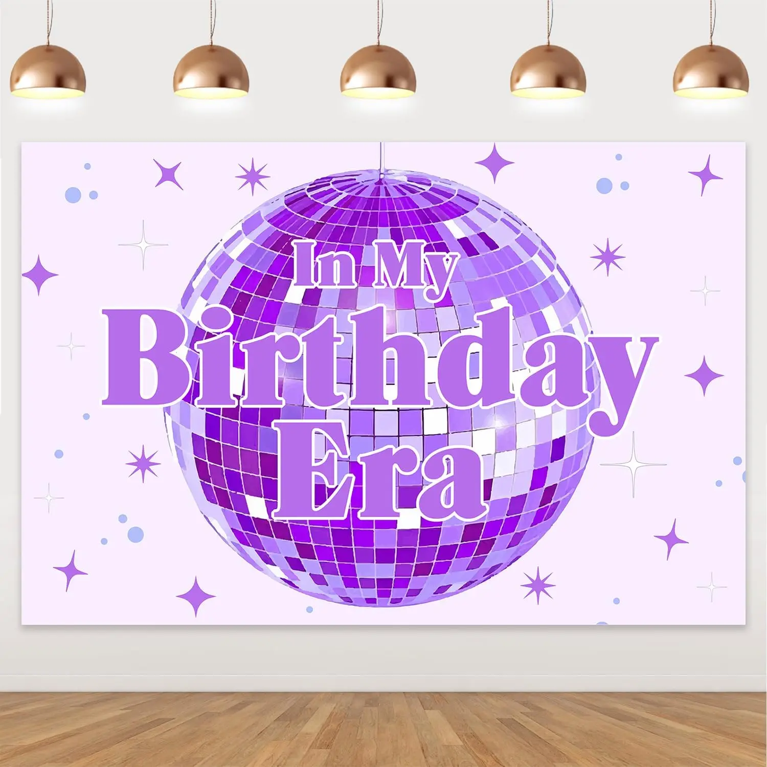 In My Birthday Era Backdrop Purple Birthday Backdrop Happy Bday Party Decoration Retro Stars Disco Balls Birthday Party Backdrop