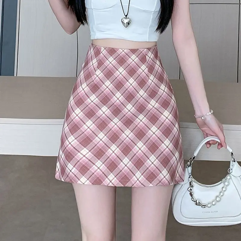 Jupe à carreaux rétro à carreaux, Style collège, taille haute, amincissante, nouvelle collection