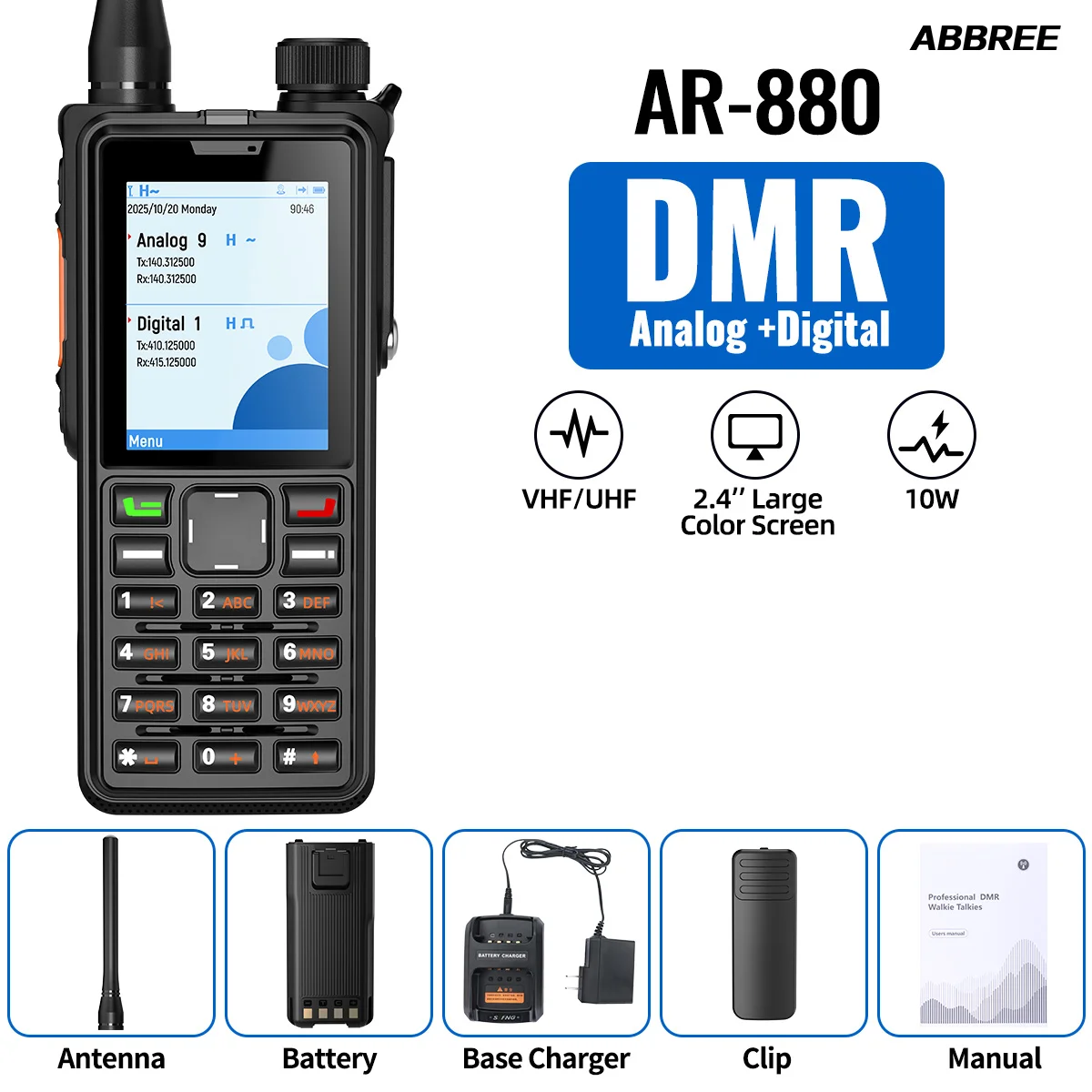 ABBREE AR-880 DMR Digitale Originele Auto Lange Afstand Walkie Talkie IP67 Waterdichte Dual Band Radio van Communicatie voor Autorijden
