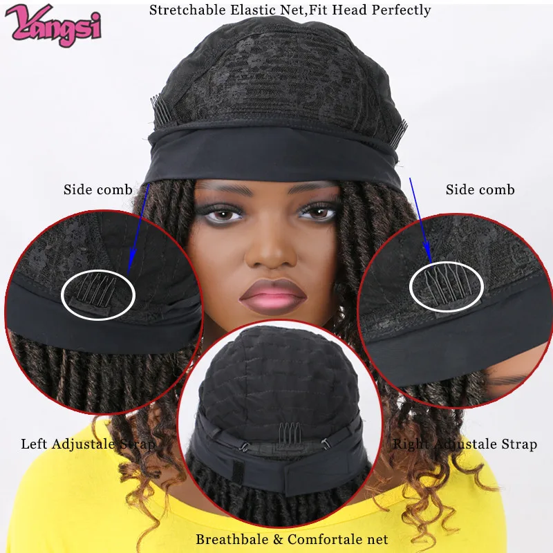 Goddess Locs With Curly Wigs Headband for Black Women Ombre Brown Dreadlock Rolls Twist Wigs Synthetic Hair for Christmas Party