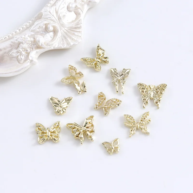 20Pcs Nail Art Butterfly Metal 3D Decals Alloy Gold/Silver/White Butterfly Shaped Charms Jewelry Multi-Designs Nail DIY Supplies