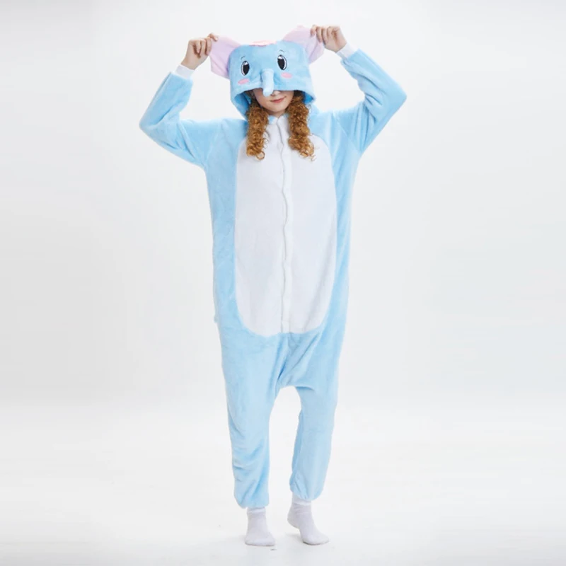Kawaii Animal Panda Elephant Flannel Warm One Piece Pijamas Cartoon Cosplay Costume Onesie Sleepwear Jumpsuit Nightgown Homewear