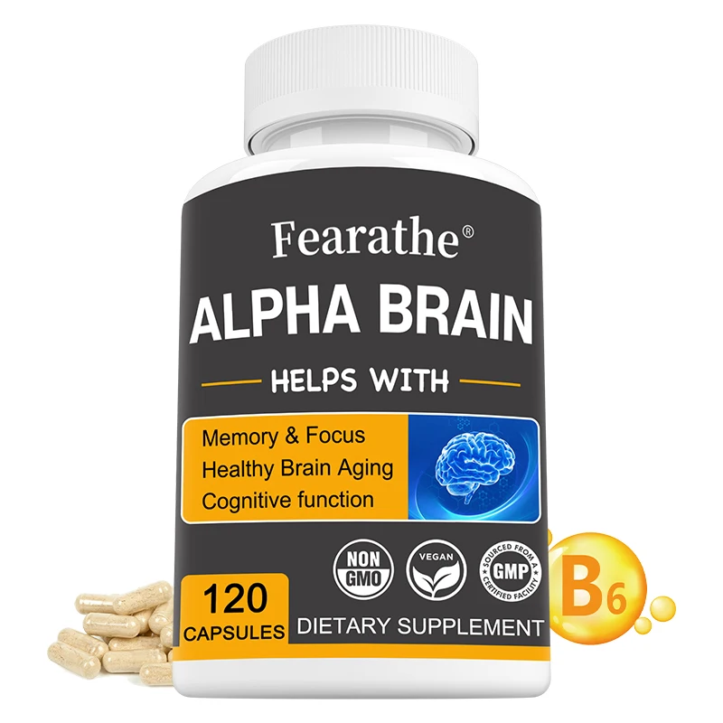 Alpha Brain-Nootropics Premium, aide à stimuler la concentration, à la concentration, améliore l'attention, à la mémoire et à la régulation de l'humeur – 120 capsules