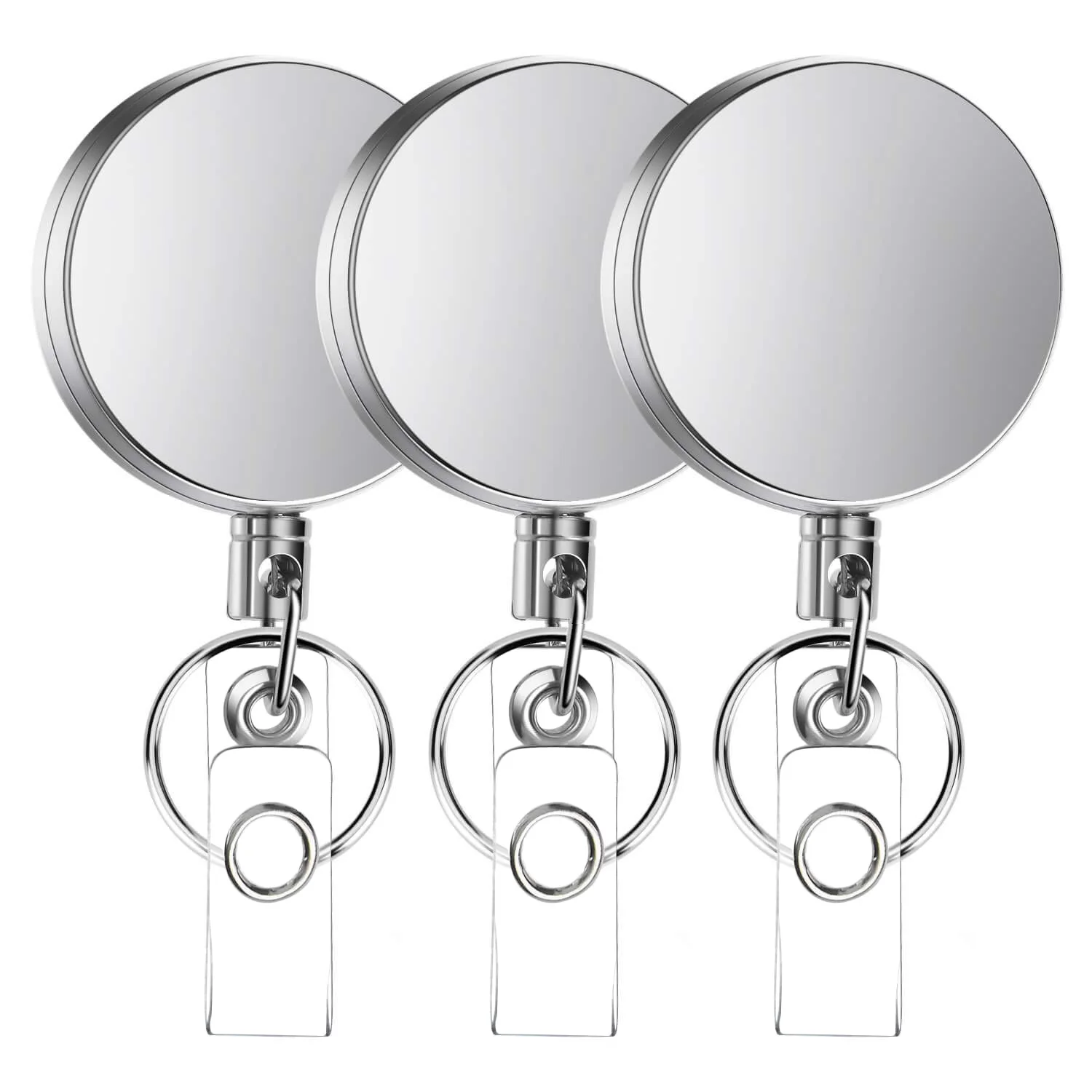 3 Pcs Metal Retractable Badge Holder Heavy Duty Badge Reels ID Holder with Key Chain Reinforced ID Strap Belt Clip