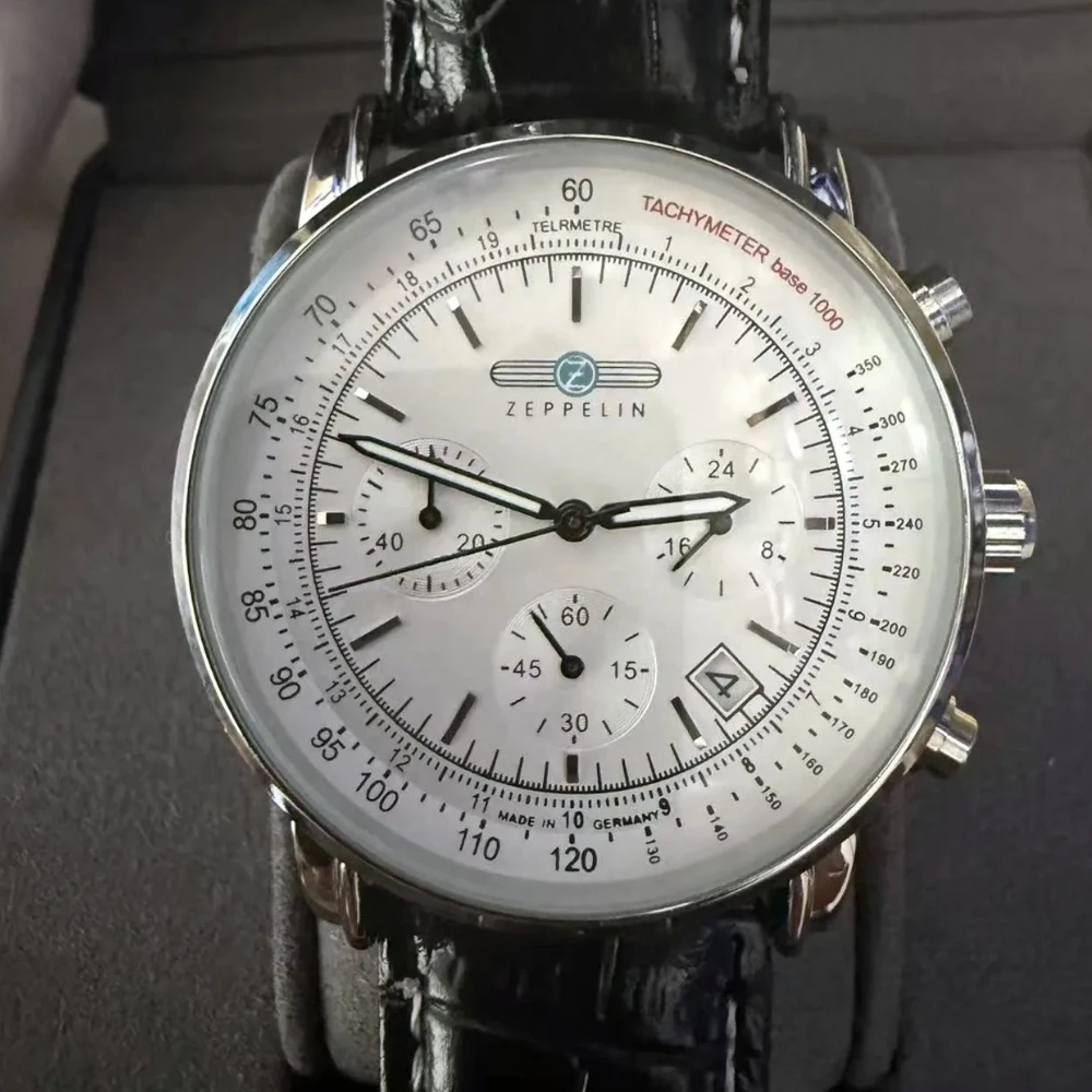 Neue modische Zeppelin-Herrenuhr mit drei Augen, laufender Sekunde, multifunktionalem Chronographen, Business- und Freizeit-Quarzuhr