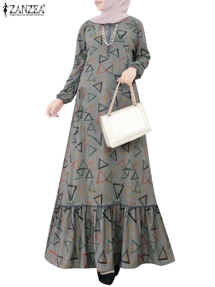 Vintage Floral Printed Maxi Dress ZANZEA Muslim Abaya Robe Femme Long Sleeve O Neck Sundress IsIamic Hijab Vestidos Kaftan 2024