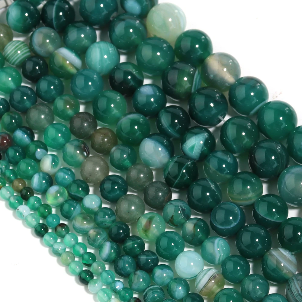 4/6/8/10/12mm Natural Green Stripe Agate Stone Beads Round Loose Beads for Jewelry Making DIY Bracelet Necklace Accessories