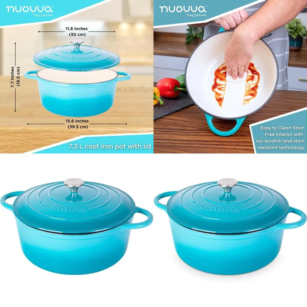 

Cast Iron Dutch Oven with Lid – Non-Stick Ovenproof Enamelled Casserole Pot – Sturdy Dutch Oven Cookware – Blue, 7.3-Quart, 30cm