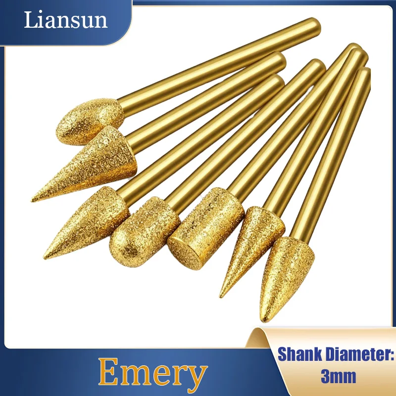Titanium-Coated Emery Grinding Bit Titanium-Coated Engraving and Grinding Tool 3mm Shank Diameter Metal and Jade Polishing Tool