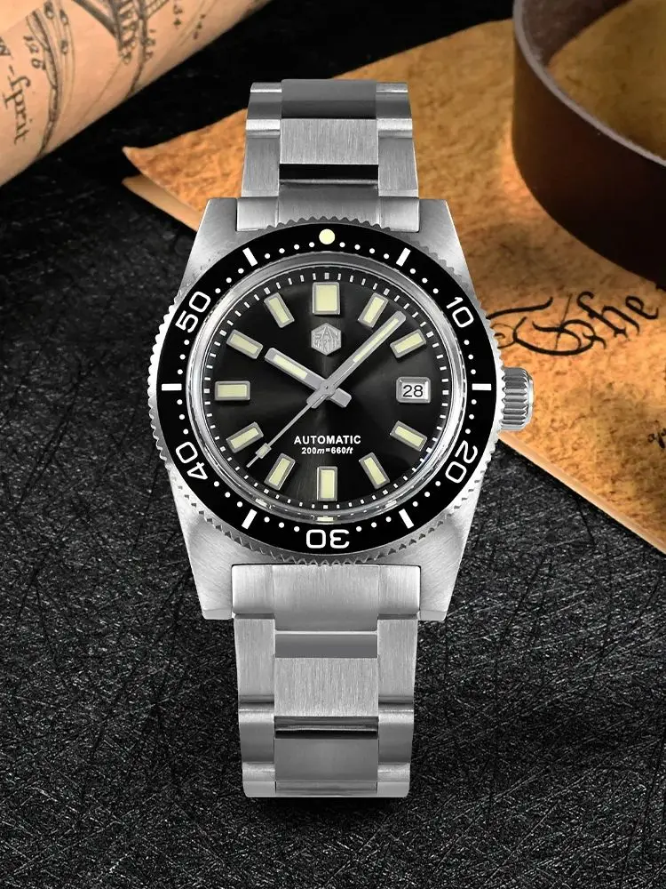San Martin 37mm 62Mas Diving Watch Automatic Mechanical Wristwatch PT5000 SW200 Sport 20Bar Sapphire Luxury Luminous SN0007X-0