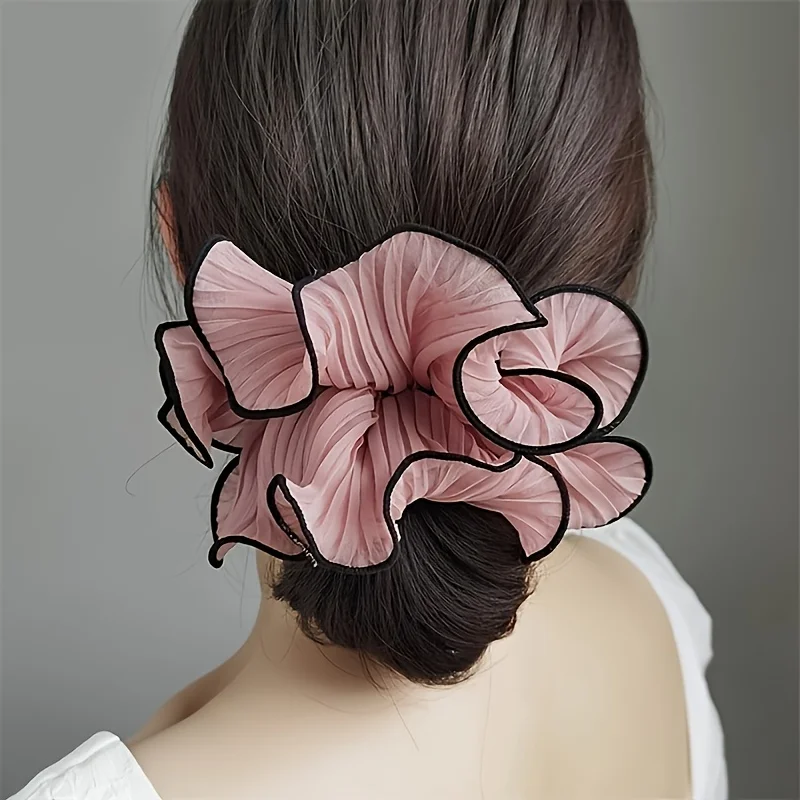 4Pcs/Set Elegant Fringed Fabric Scrunchies - Solid Chiffon, Ruffled/Tulle/Ribbon Styles, Multi-Color Daily Hair Accessories