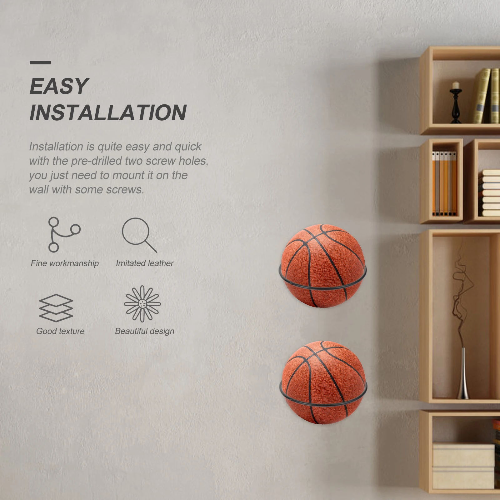 

5Pcs Wall Ball Holders Iron Basketball Display Rack Pre Drilled Screw Holes Sports Ball Storage Organizer for Home Office Garage