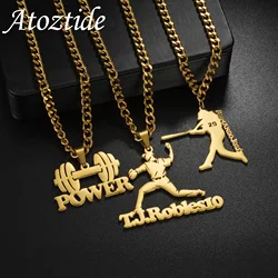 Atoztide Personalized Custom Name Necklace Stainless Steel Jewelry Football Sports for Women Men Baseball Pendant Birthday Gift