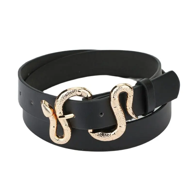 

GOOWAIL Fashion Female Belt For Jeans Classic Black White Brown Leather Belt With Big Snake Buckle Elegant Belts Ladies