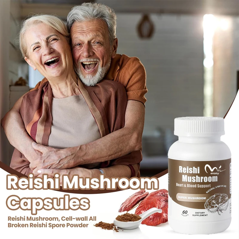 Biologische Reishi Champignoncapsules, Hart-En Bloedgezondheid, Immuunondersteuning, Vegetarisch, Glutenvrij, 60 Capsules (30 Porties)