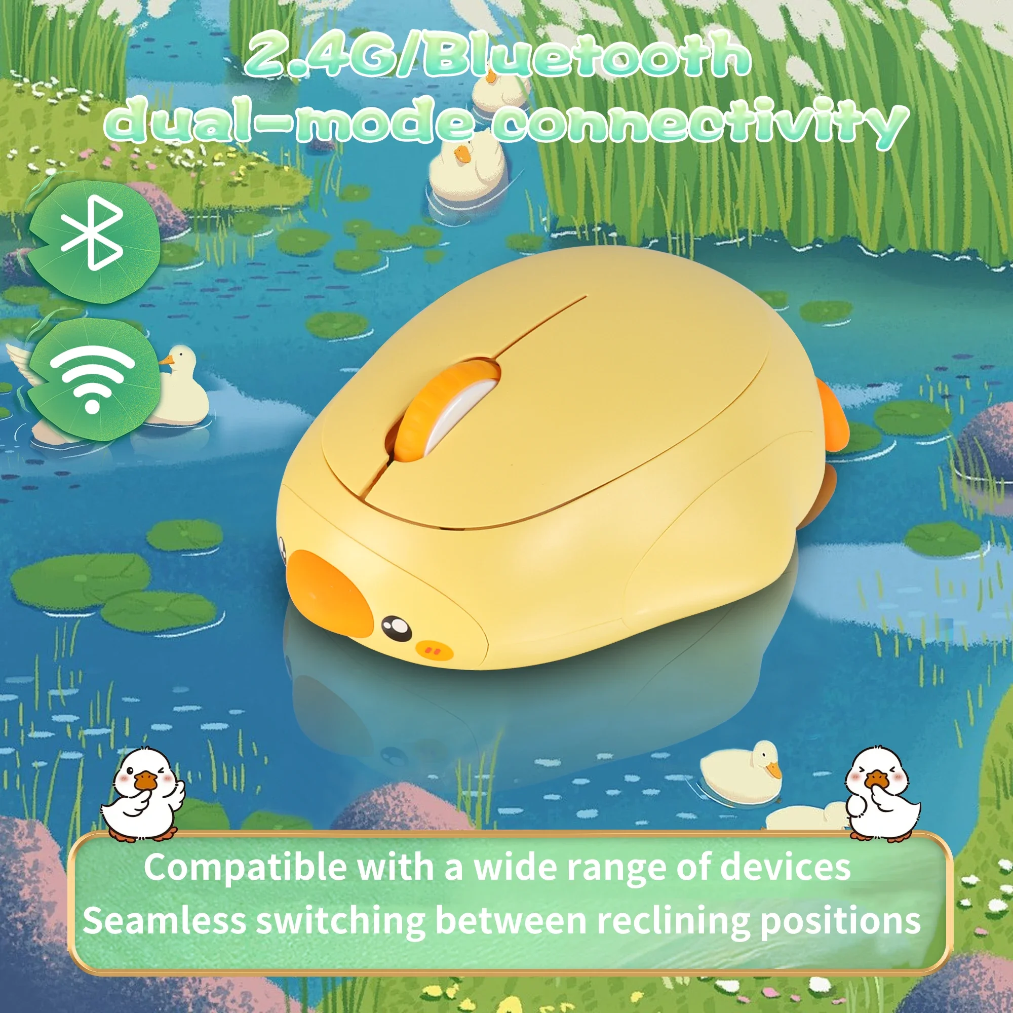 Cute Wireless Mouse 3D Yellow Duck Shaped Silent Rechargeable 2.4G Bluetooth Dual-mode Office Mice For Laptop PC Tablet