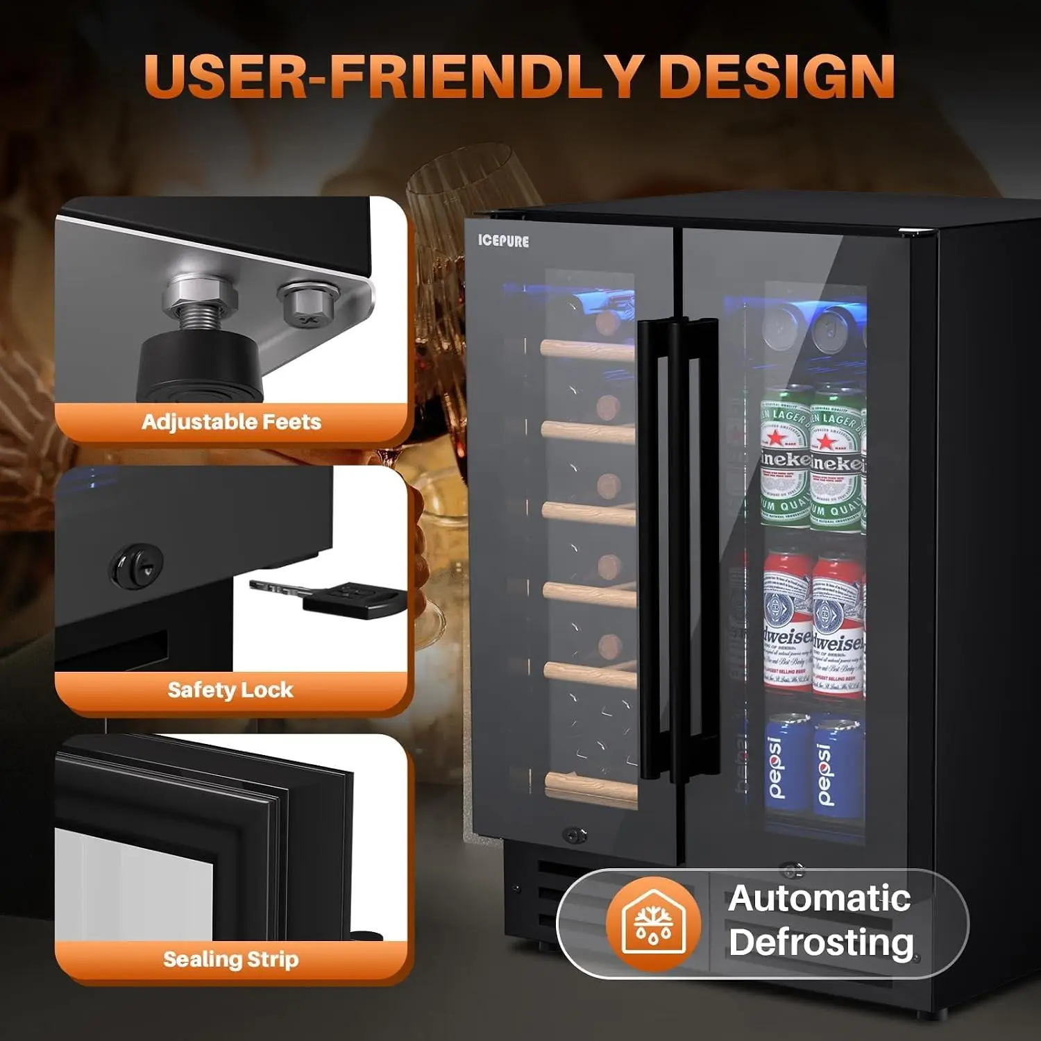 Wine and Beverage Refrigerator 24 Inch, Dual Zone Wine and Beverage Cooler with Glass Door, Freestanding or, Customized image 6