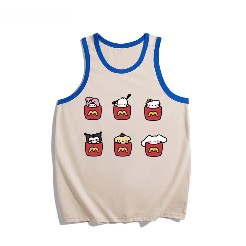 

Retro Cartoon ket Kit Vest ex Loose Summer Svel round Ne Cotton Pure Cotton Clothes Fitn Gym Wear