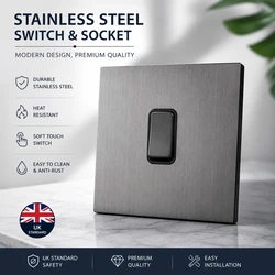 Grey Stainless Steel Metal Panel Wall Wall Light Switch 2 Way Universal Power Socket Europe UK French Socket Type C Charger Port