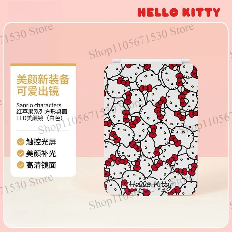 Kawaii Sanrio Characters Red Apple Series Foldable Portable LED Makeup Mirror Hd Beauty Mirror for Travel Daily Cosmetic Use