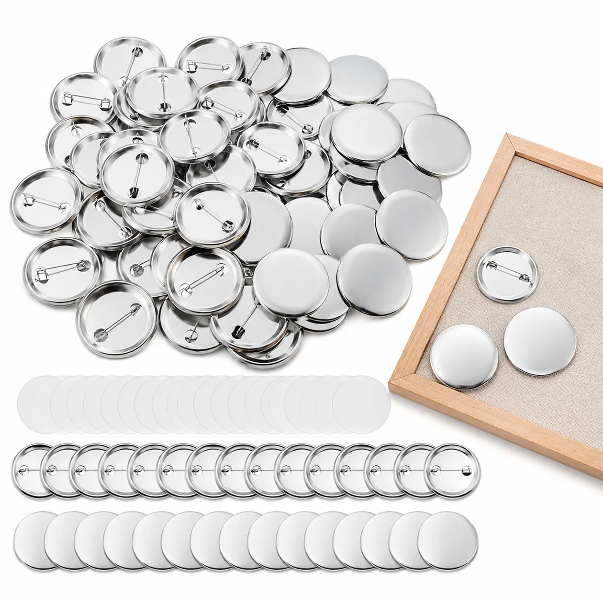 50 Sets 3.7cm Round Badge Component Kit, Tinplate Surface Covers Plastic Back Clips With Protective Film, DIY Pin Making ZSY