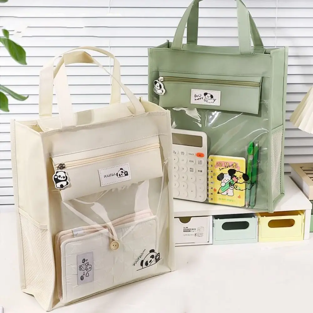 

Panda Dog Cartoon Tote Bag Transparent Oxford Cloth Student Tutorial Bag Multiple Pockets Large Capacity Shoulder Handbag